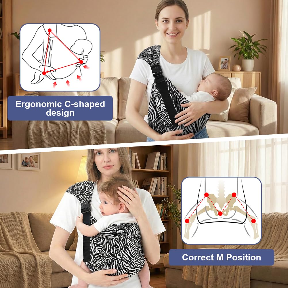 Porte Bebe Toddler Réglable, Echarpe de Porte-Bébé Latéral Respirant avec Sangles Antidérapantes Conception de Sac à Dos Enveloppante avec Boucle pour Nouveau-Né Jusqu'à 3-36 Mois, Zèbre