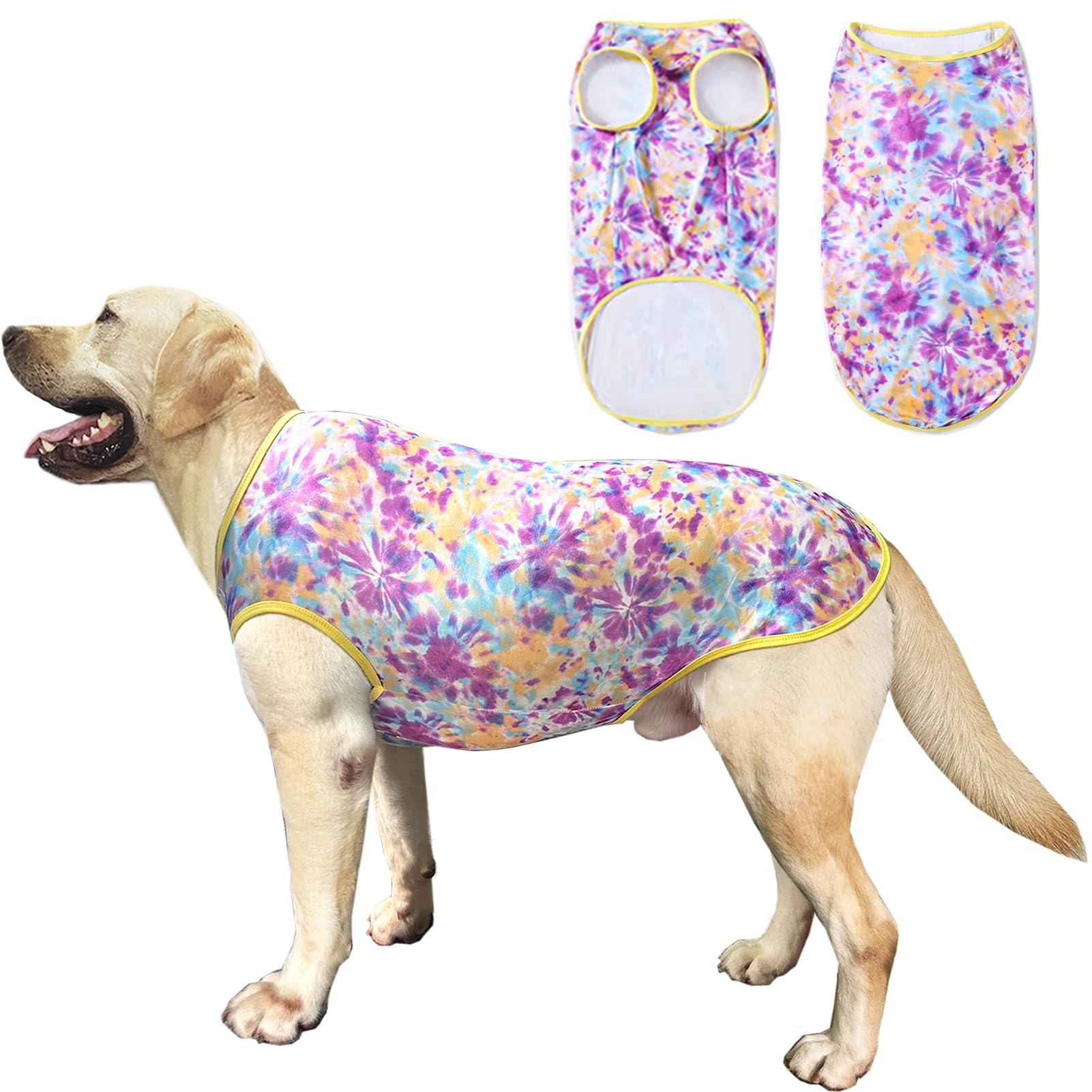 Dog Tie dye Sleeveless T Shirt Purple Yellow Printed Dogs Vest Shirt Pajamas Breathable Stretchy Summer Clothes for Extra Large Dog Boys Girls（
