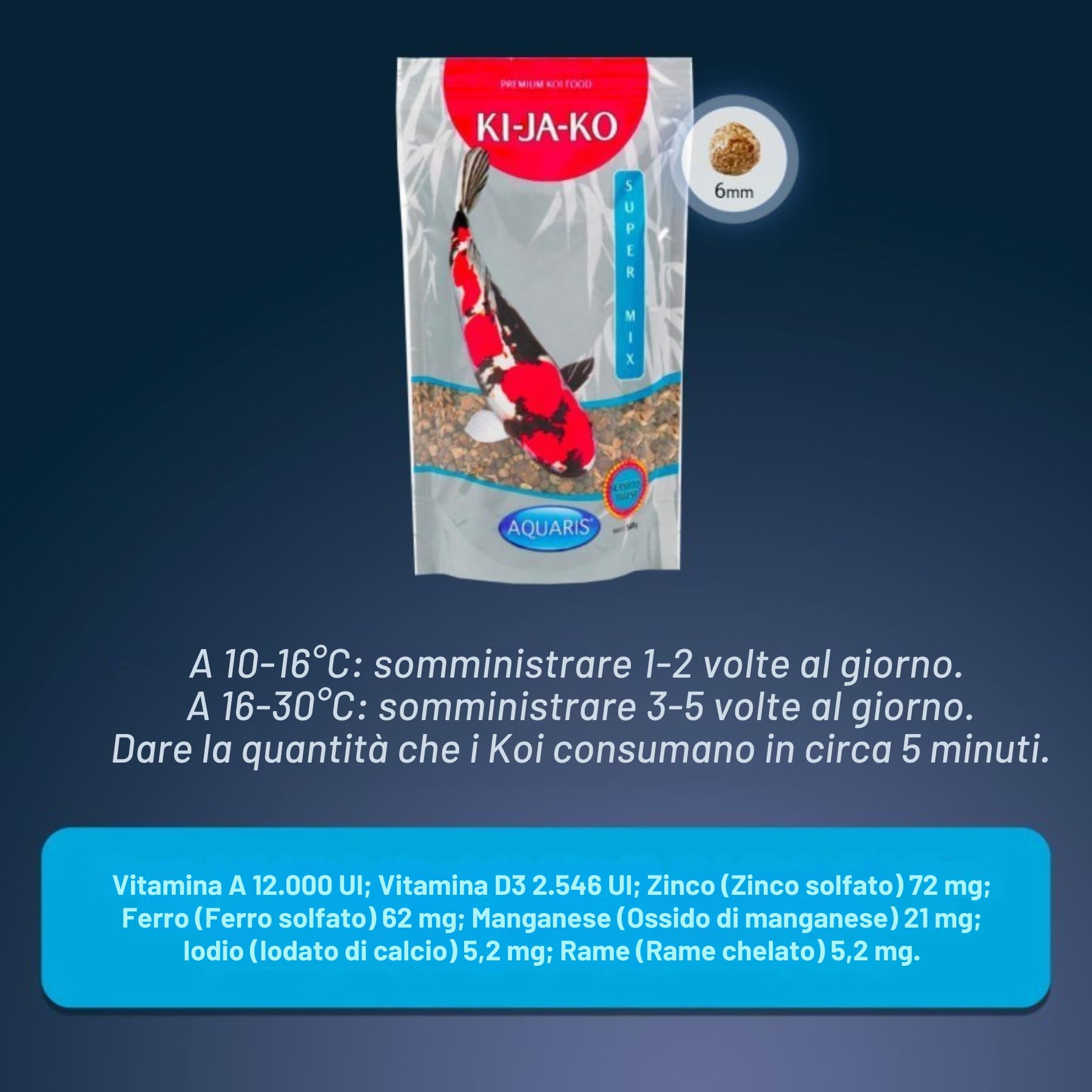 Super Mix alimento per Koi di Alta qualità in Formato Premium da 1 kg / 6mm - con Sapore di Grano, per Koi-Carp
