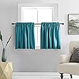 RYB HOME RV Curtains for Camper Windows - Soft Thermal Insulated Small Window Curtain Tiers for Cafe Kitchen Bedroom Basement Glass Door Window, W 42 x L 30 inches, Teal, 2 Panels