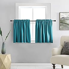 RYB HOME RV Curtains for Camper Windows - Soft Thermal Insulated Small Window Curtain Tiers for Cafe Kitchen Bedroom Basement Glass Door Window, W 42 x L 30 inches, Teal, 2 Panels