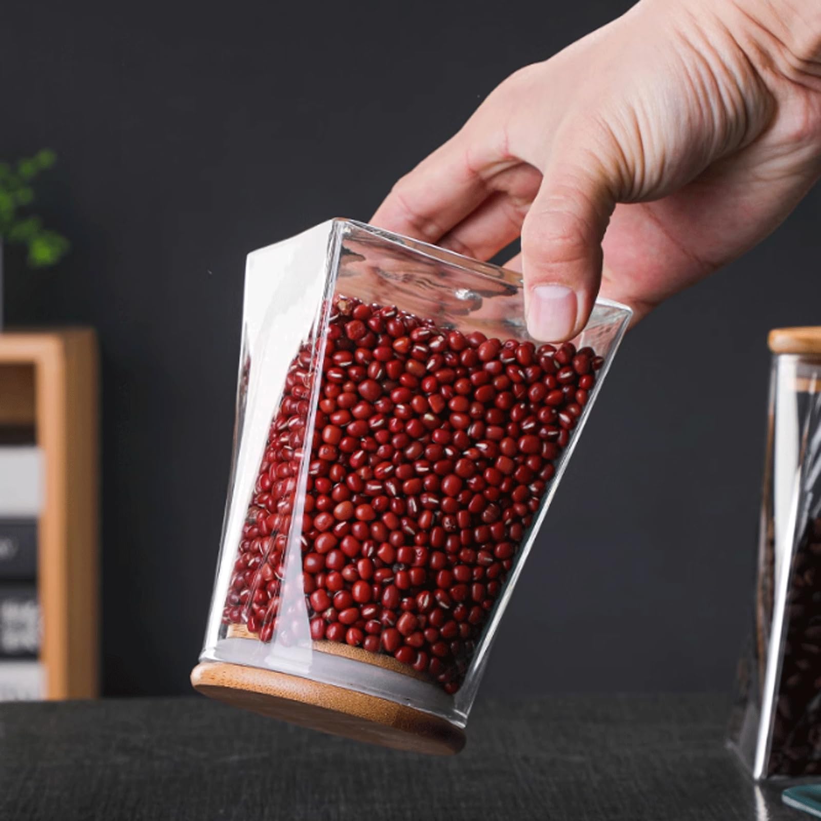 esmen Teedose 4 Stück transparente Glasgläser, Teegläser, versiegelte Kanister mit Bambusdeckel, Einmachglas, transparente Behälter, Frischhaltedosen Vorratsdosen