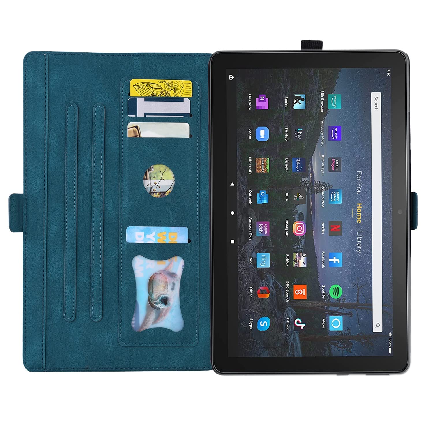 Podróż na tablecie Dla Kindle Fire HD 8. Tablet 2018/2017/2016 Case / 7. 6. Motyl wytłoczony stojak składany pokrywa ochronna Pu Skórzana klapka Slot PC. Sprawa(Blu)