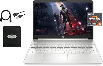 HP 15.6ft FHD Micro-Edge Flagship Laptop, AMD Ryzen 5 5500U 6-core(Beat i7-1160G7, up to 4GHz), 16GB RAM, 512GB PCIe SSD, WiFi, HDMI, Fast Charge, USB-A&C, Win10, w/Ghost Manta, HP, Silver