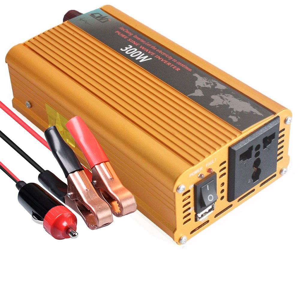 12V Pure Sine Wave Power Inverter 300W To AC 110V High Efficient DC Inverters For Smartphones, Tablet, Laptop (300W)