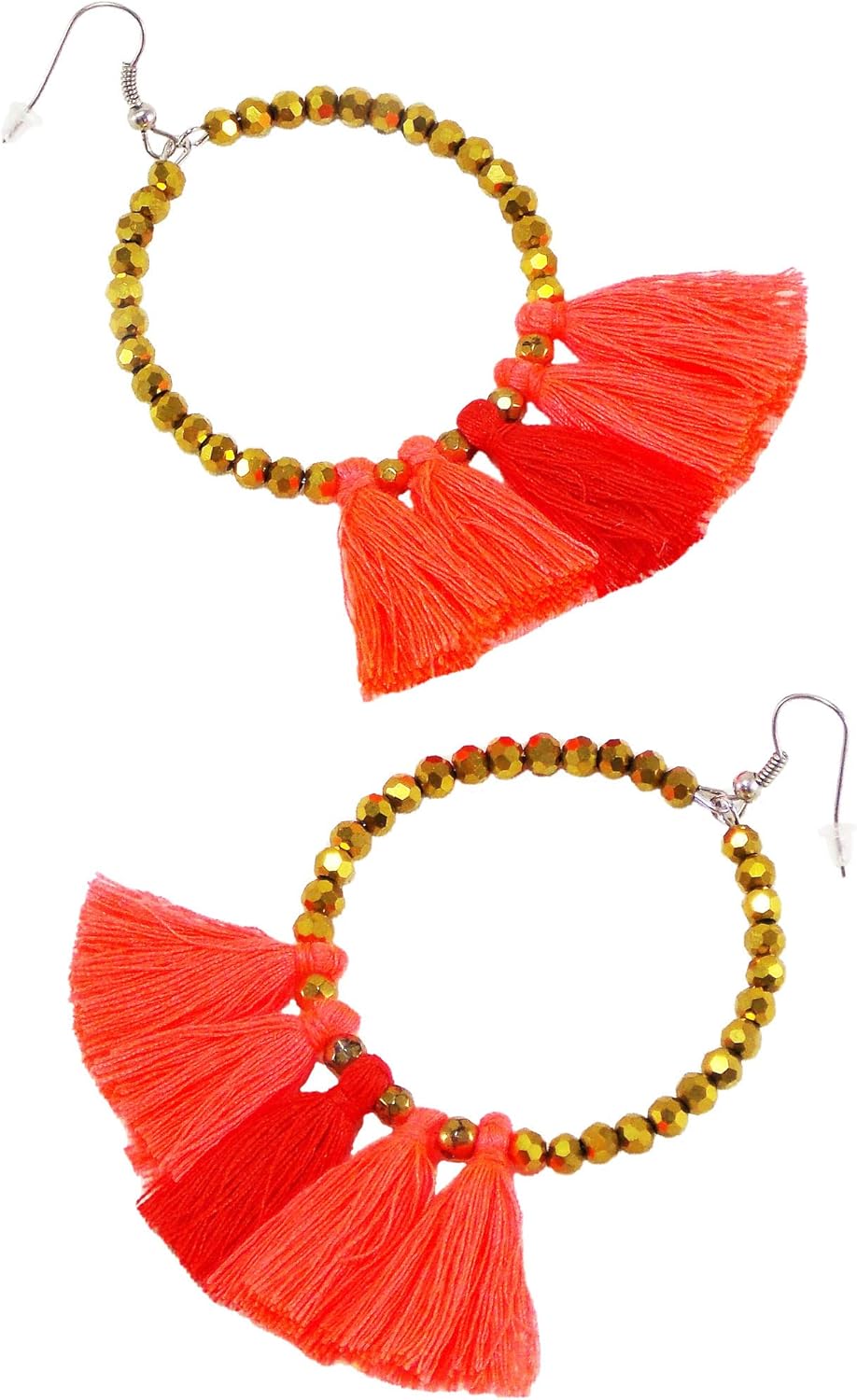HANDMADE Golden Beaded Earrings For Her Boho Earrings orange Large Hoop Earrings African unique gifts