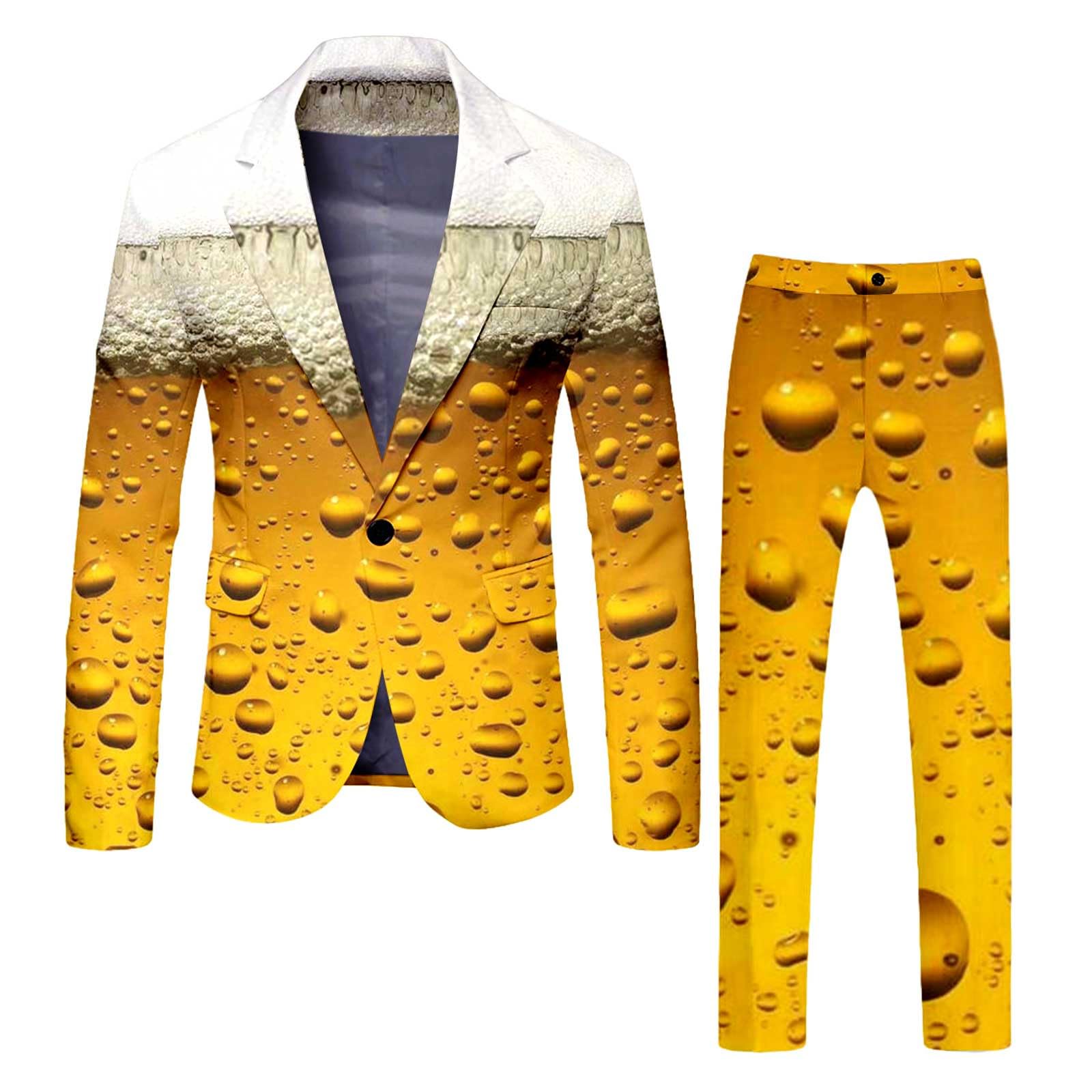 Trachtenset Herren Oktoberfest Herren Outfit Herrenanzug Zweiteiler 3D Drucken Bier Blazer Und Hose Faschingsferien Set Karneval Cosplay Party Kostüm Lustiger Bier Anzug
