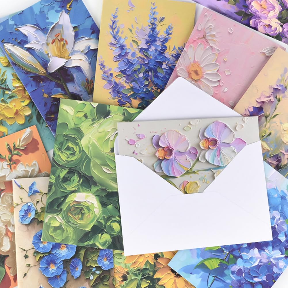 4 x 6 pollici, set di biglietti di auguri con buste vuote, pittura a olio, motivo floreale, elegante biglietto di auguri, biglietti di ringraziamento per compleanni, festa della mamma, #F