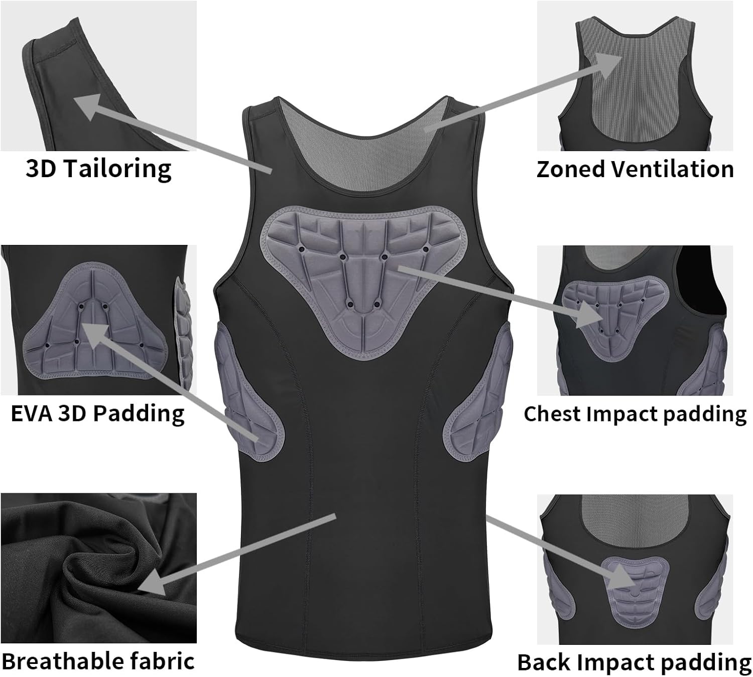 Mens Padded Compression Shirt Football Rib Protectors Baseball Chest Protector Football Padded Shirt Basketball Protective Gear - Image 4