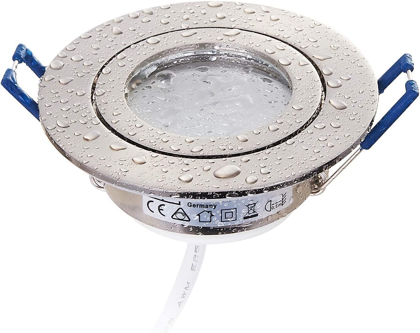 LED Einbaustrahler Edelstahl-gebürstet 5W warmweiß flach 230V – Einbauleuchte IP44 auch für Bad, Außenbereich – Bohrloch Ø65mm Badezimmer Decken-Spot Badeinbaustrahler (5er Set - Warmweiß)