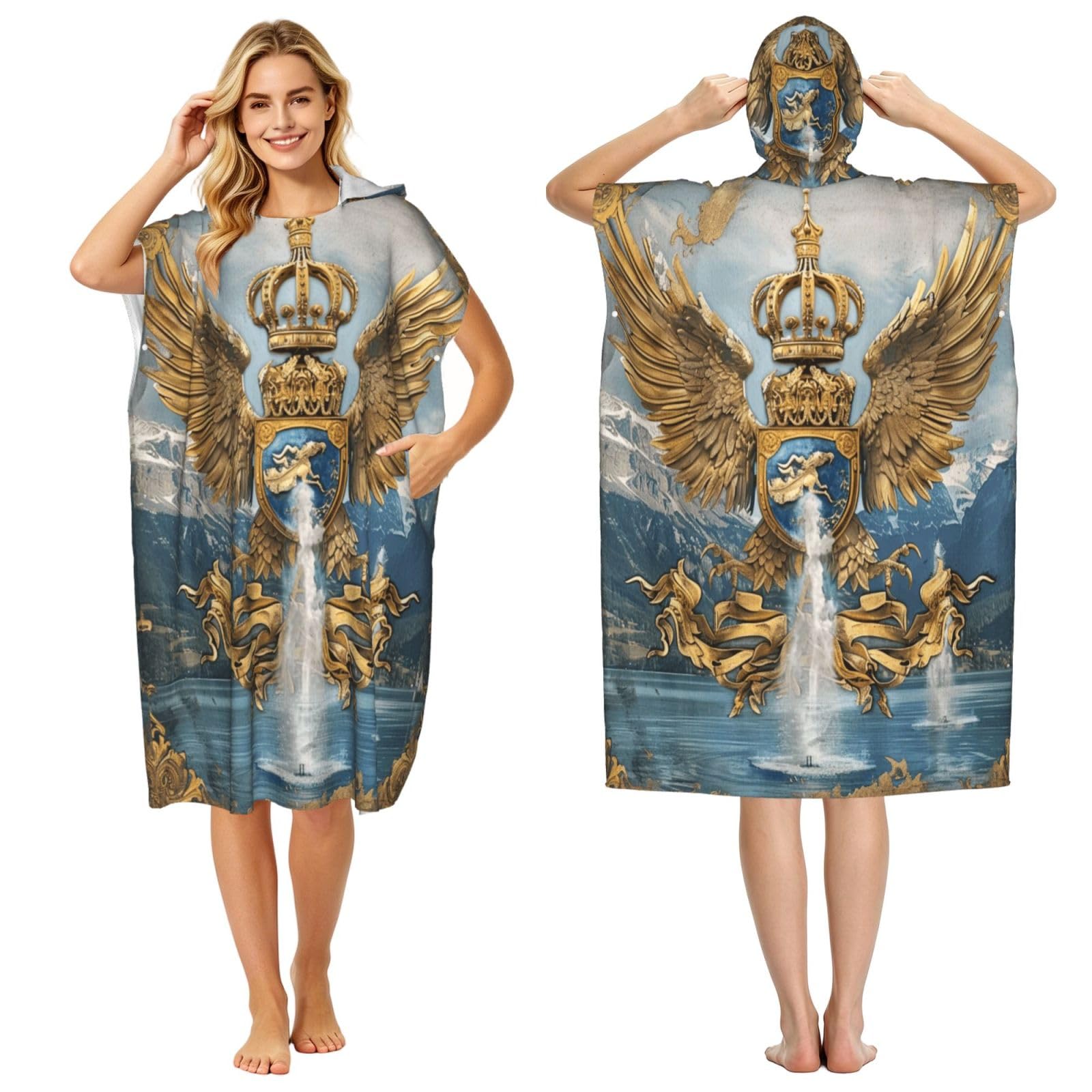KLGRTJHK Flag Of Geneva State Adult Hooded Beach Poncho Towel 43"X35"