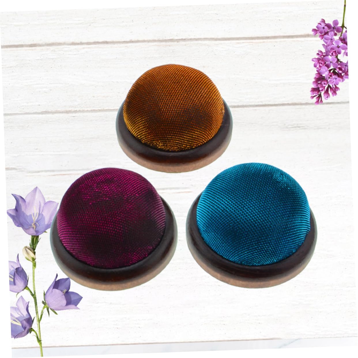 Tofficu 6pcs Glitter Pin Cushion Wooden Base for Sewing Stylish Needle Holder Gold Crafting Accessory for Home Use
