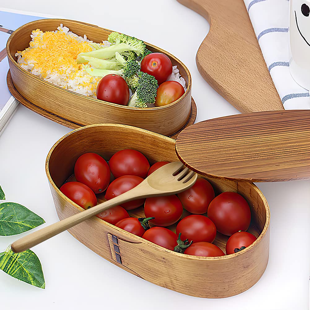 YFWOOD Boîte à bento japonaise double couche en bois naturel pour enfants et adultes pour pique-nique, bureau, école, randonnée, camping