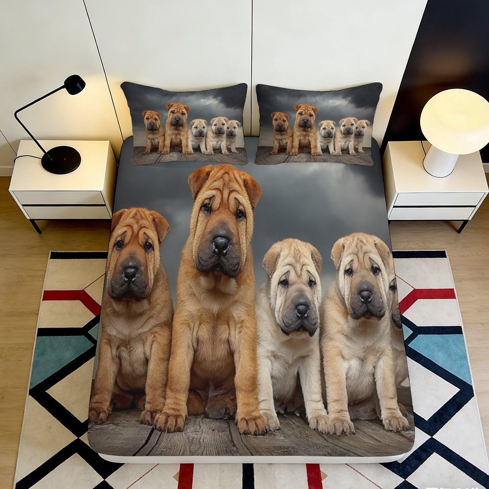 3D Printed Brown Shar Pei Dog Fitted Sheet Microfiber Soft Bed Cover Animal Pattern for Bedroom Dorm Mattress Decor 90x200x25cm