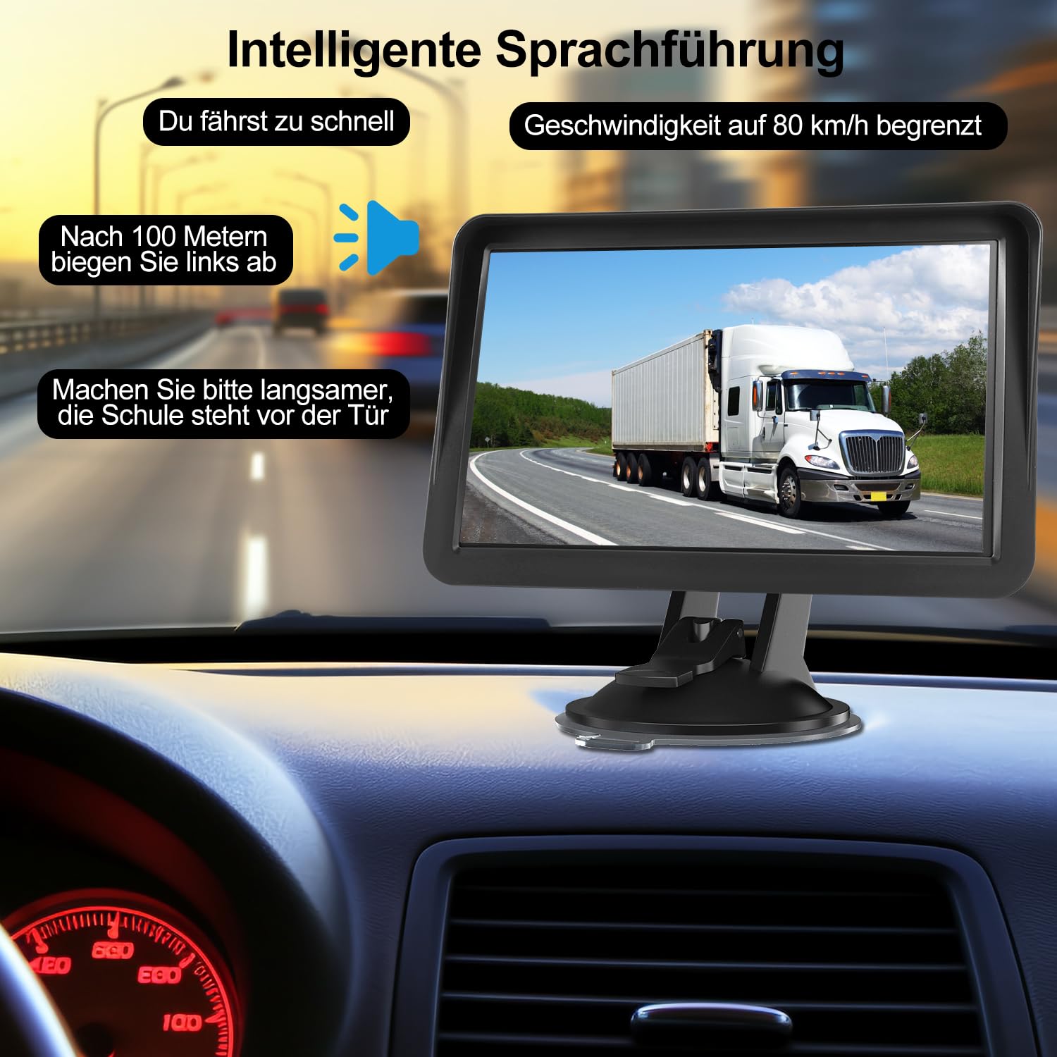 GPS-Navigation für PKW LKW 9 Zoll Navigationsgerät mit Sonnenschirm POI Sprachführung Spurassistent Europakarte Kartenaktualisierungen