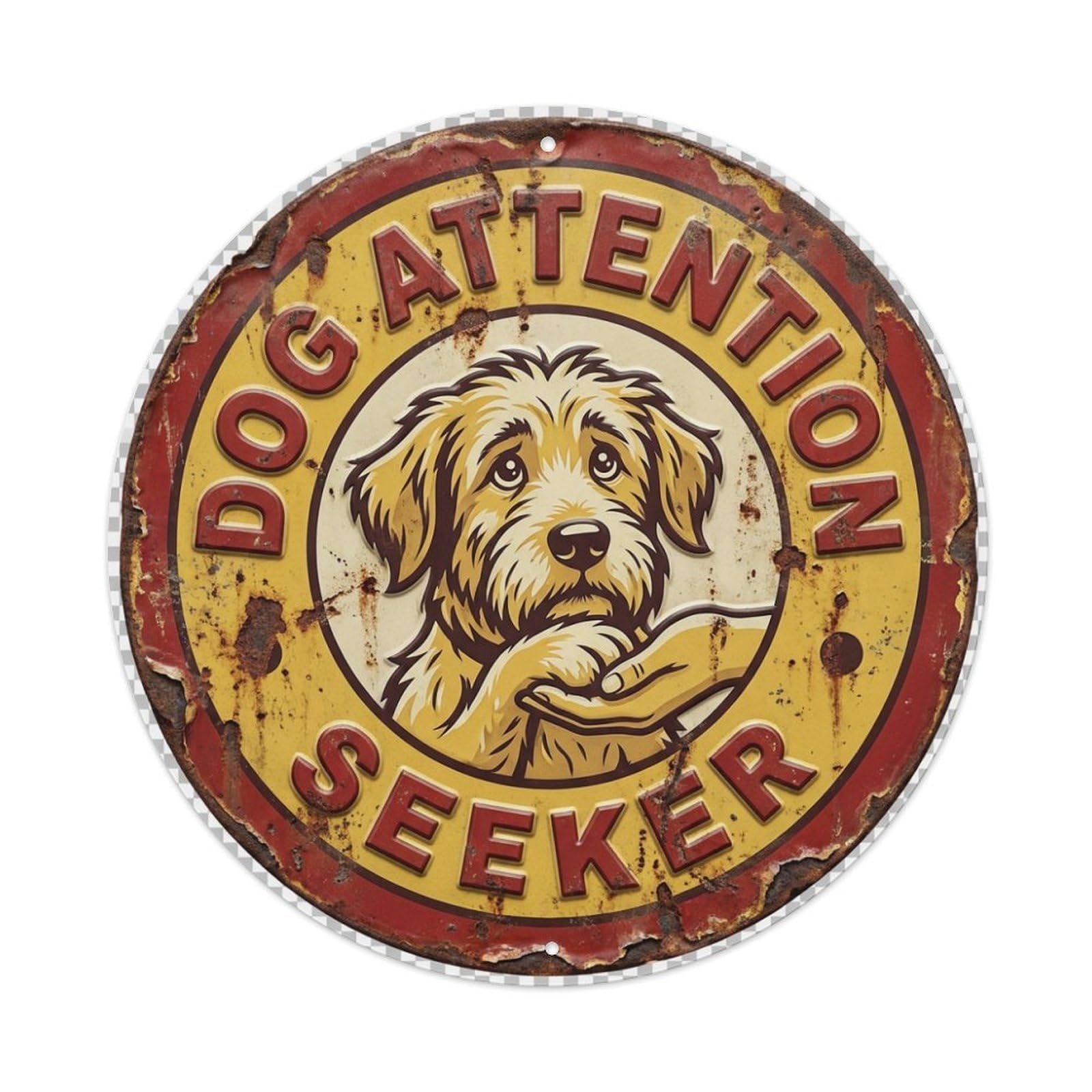 Dog Attention Seeker Paws Metal Tin Sign Plaque Wall Decor for Cafe, Club Bar, Office, Home Garden Round Metal Poster 8x8Inch