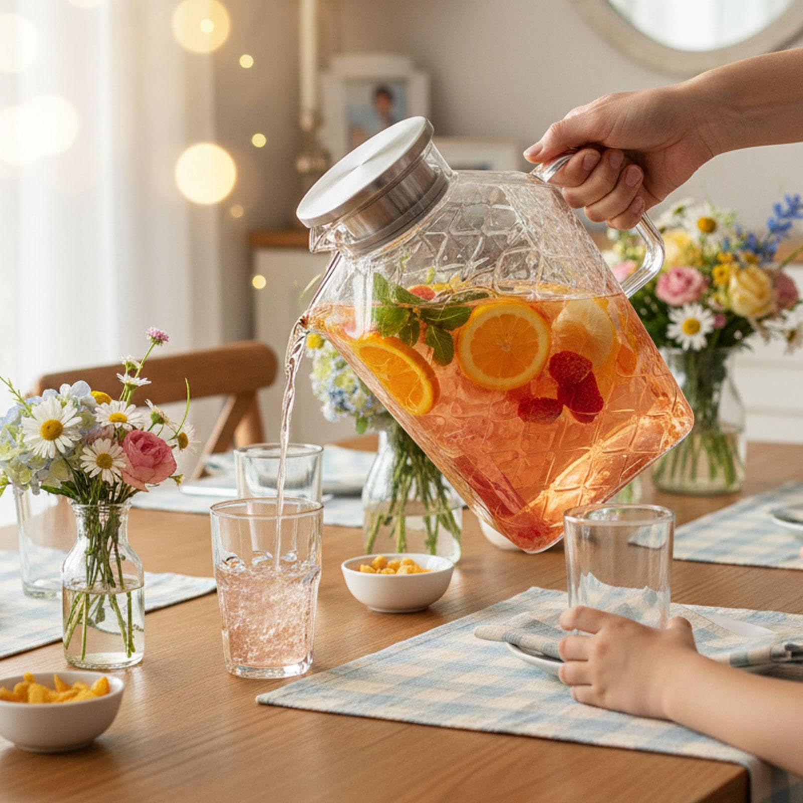 Glaskrug für Kalte Getränke, Wasser, Saft, Milchgetränke Und, Silberner Griff