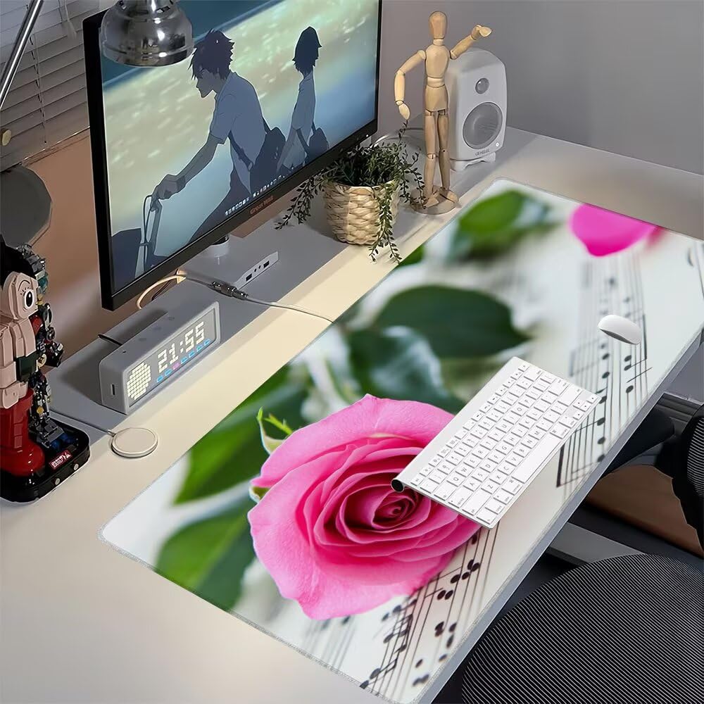 Rosa Tappetino Mouse XXL 1000x500x3mm, Gaming Tappetino Mouse Fiore Mousepad con Base in Impermeabile Gomma Antiscivolo per Tastiera, PC, Computer Ufficio Idea Regalo Festa del Papà e Compleanno X-814