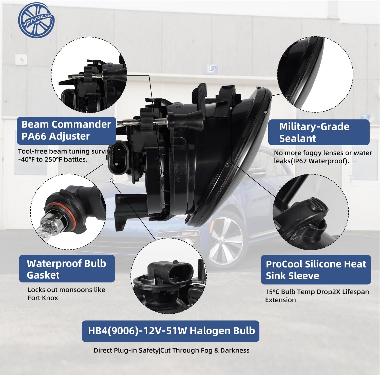 SAE J583 Fog Lights for VW Mk6 Platform (2010-2015) - Direct Fit Golf/Jetta/Beetle/Eos with Fog-Ready Bumper, Replacement (Smoke)