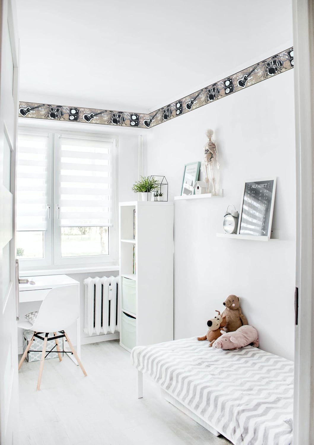 CONCORD WALLCOVERINGS ™ Wallpaper Border Kid's Pattern Music Instruments for Kid's Bedroom Playroom, Beige Black Gray, 15 ft by 6 in GK8822BD