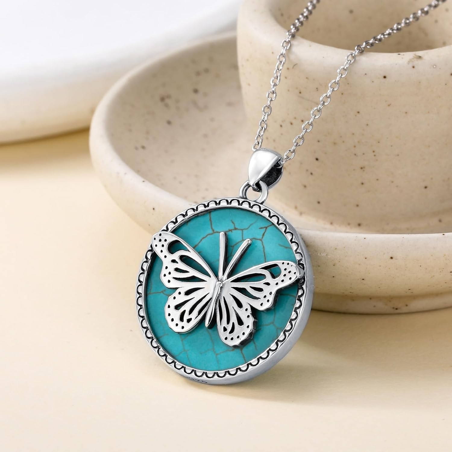 Real Turquoise Butterfly Necklace 925 Sterling Silver Gemstone Flying Butterfly Pendant Western Jewelry Gifts for Women - Image 2