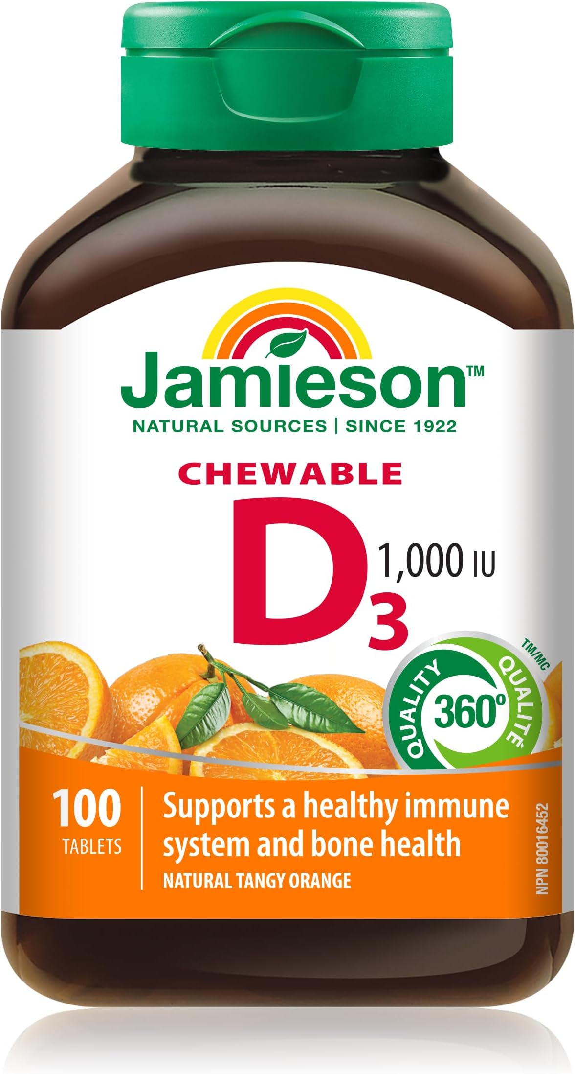 Jamieson Natural Tangy Orange Chewable Vitamin D 1000IU 100 tablets