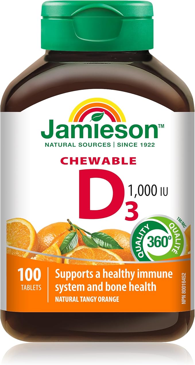 Jamieson Chewable Vitamin D3 1,000 IU Natural Tangy Orange, 100 Count