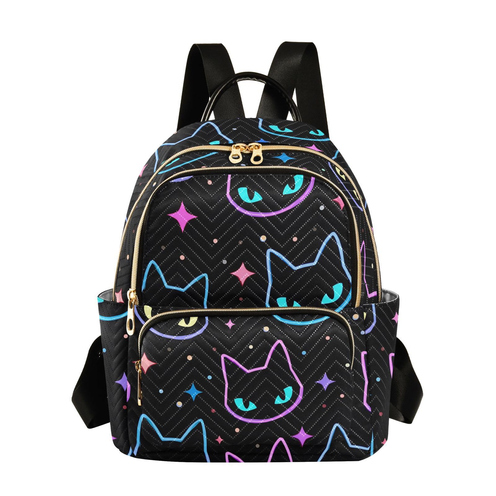 JIPONI Cats Neon Head Small Backpack for Women, Travel Purse Back Pack, Casual Daypack, Lightweight Bag-S