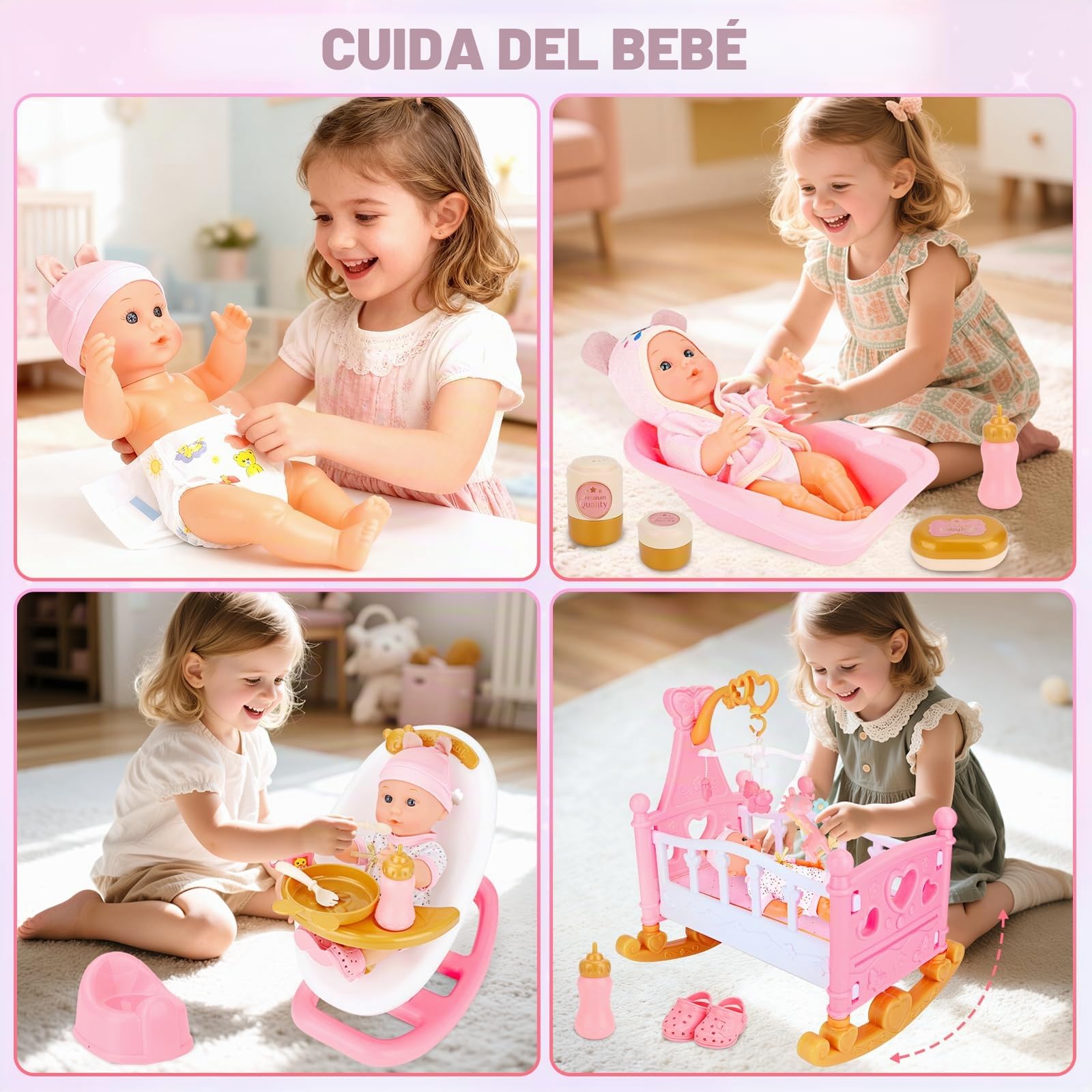 deAO 21Pcs Accesorios para Muñecas, Set de Juegos de rol para Niñas, Rosa