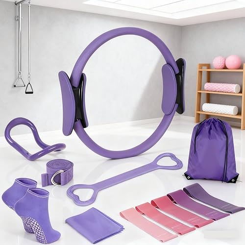 Miniatura 10 de ASIEIT Home Pilates Kit for Women, Pilates Equipment with 5 Resistance Bands, 14'' Magic Circle, Pilates Ball and Ring Set, Pilates Essentials Kit