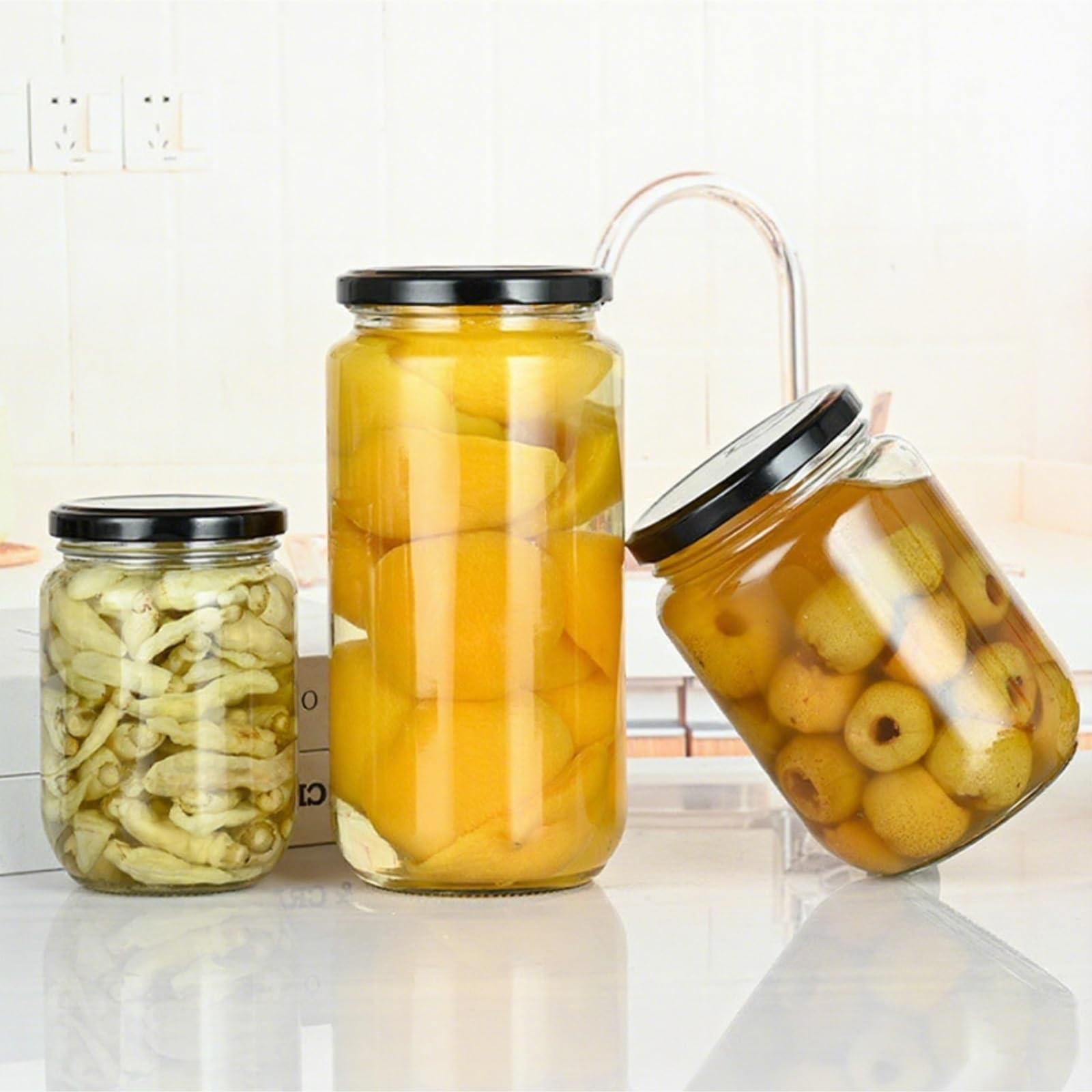 Preparazione Pasti 4 Pezzi Di Barattoli Vetro Con Coperchi Ermetici For La Conservazione Degli Alimenti E In Salamoia Dispensa