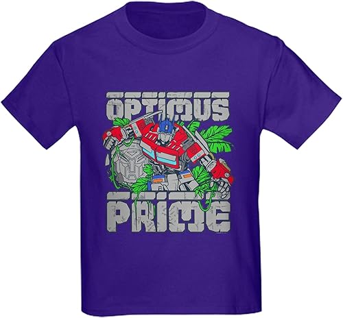 CafePress Transformers 7 Optimus Prime Jungle - Camiseta de algodón oscuro para niños