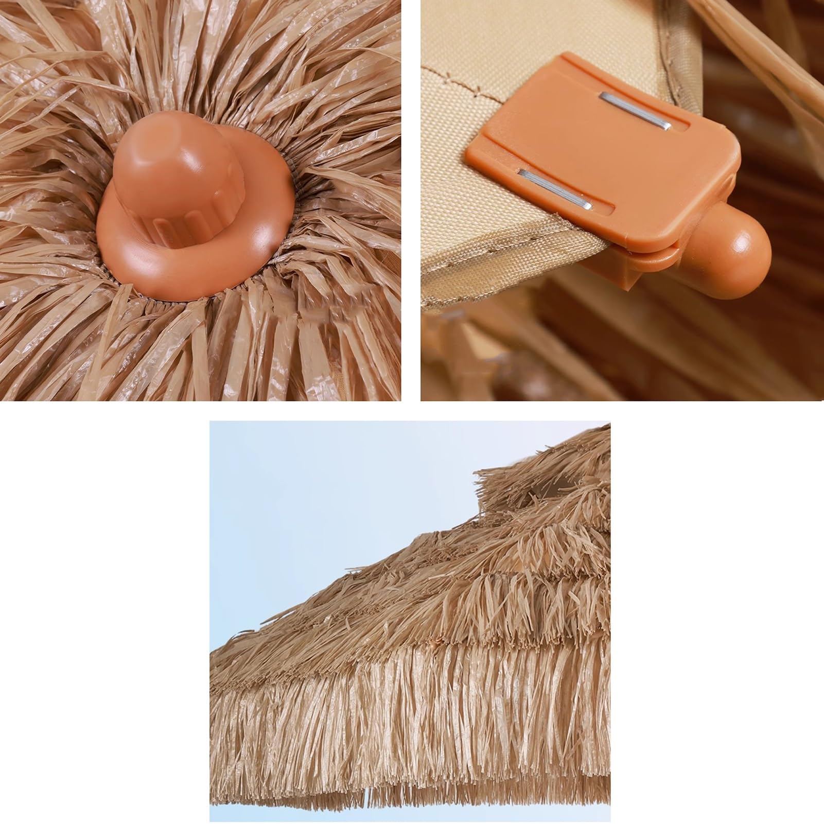Parasol Tiki 2 Poziomami Strzechy, Parasol Ogrodowy na Hawajach z 8 Żebrami, Składany Parasol Plażowy, Ochrona Przed Słońcem Hydrofobowy