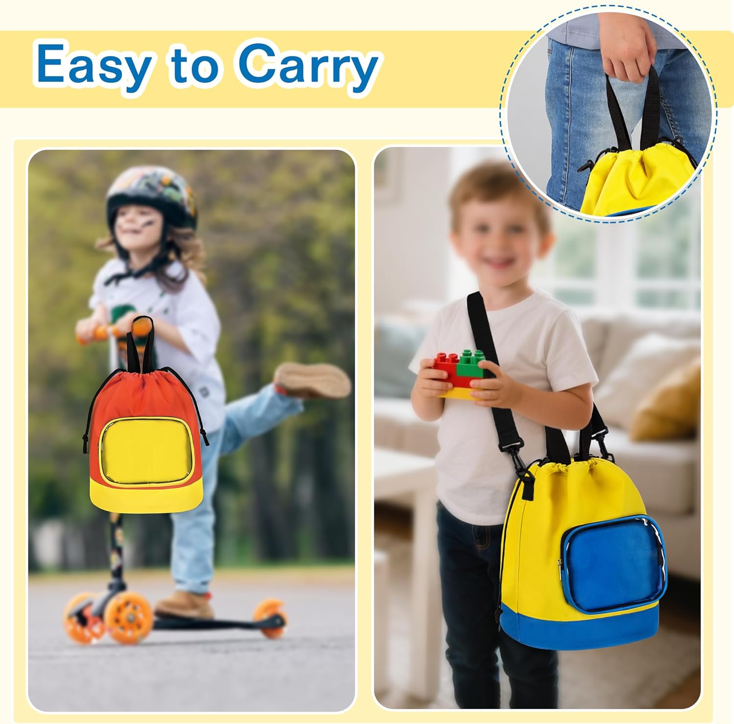 Rexmica 2 Pack Drawstring Toy Storage Bag Compatible with Lego Bricks, Toy Storage Cinch Bucket Bag for Building Blocks, Magnetic Tiles, Board Games, Puzzles