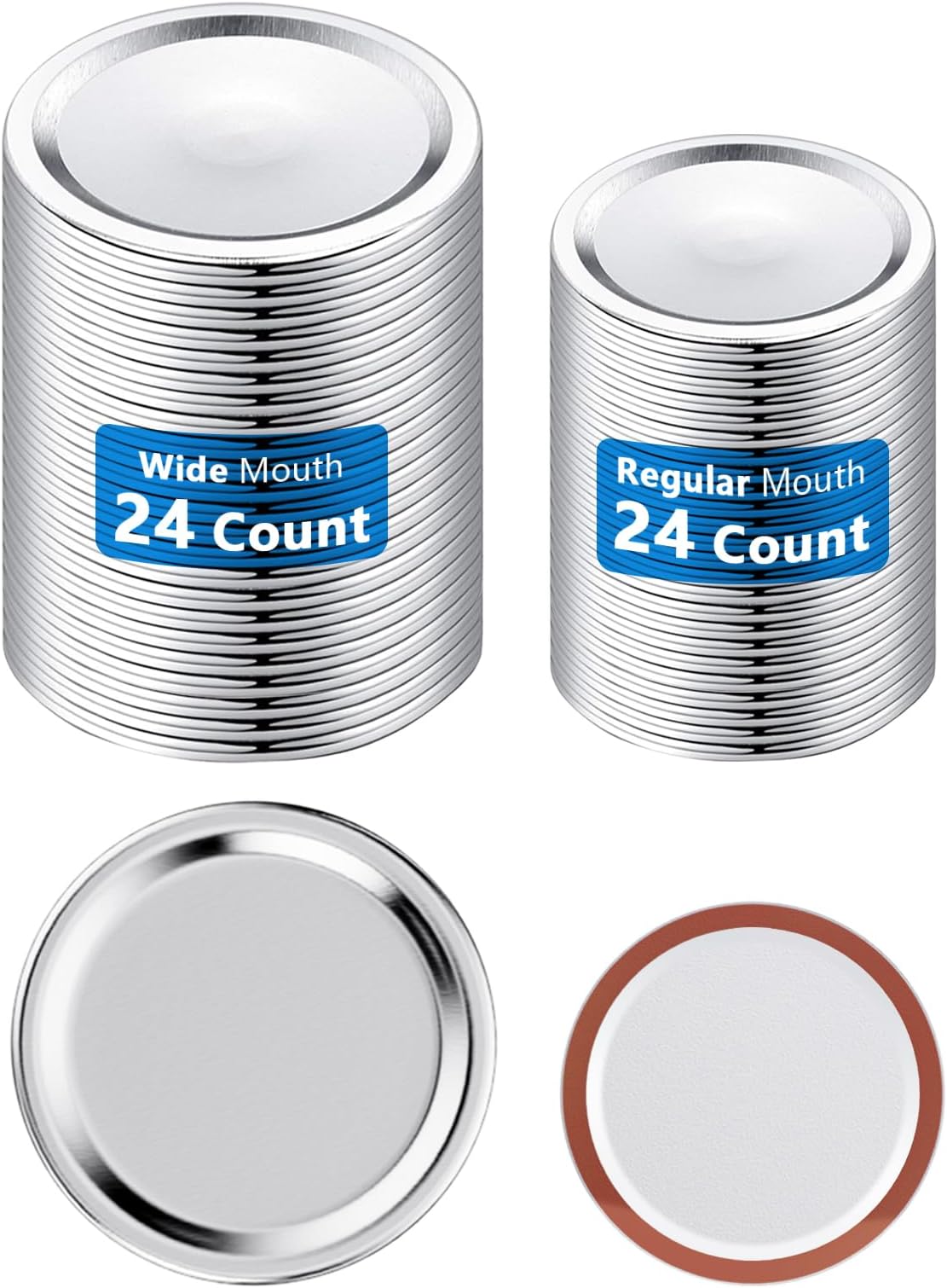 48PCS Canning Lids Only, No Rings, 24 Wide + 24 Regular Mouth Mason Jars