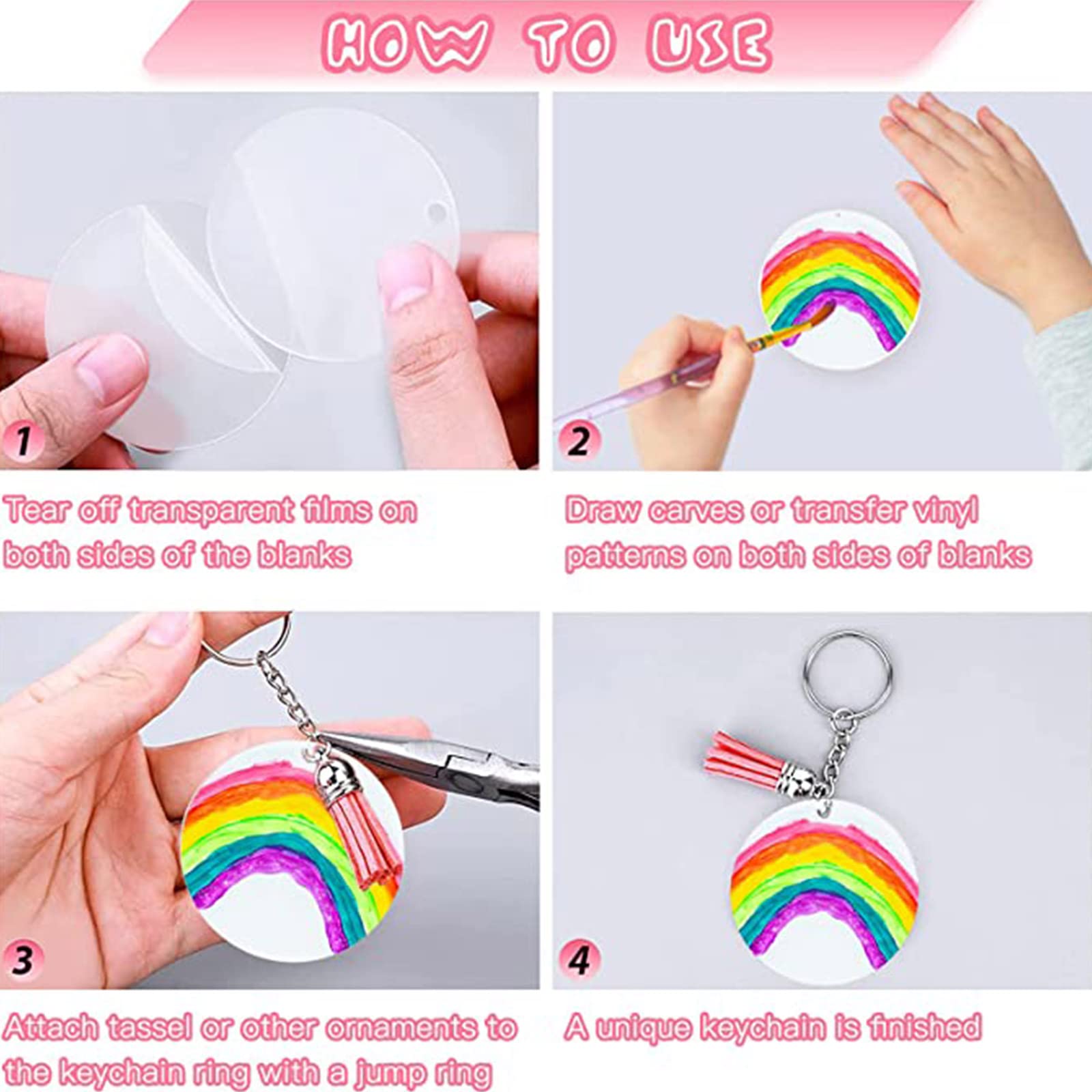 Portachiavi In Acrilico 128 Pezzi - Con Anelli E Nappe Per Fai Da Te - Foto 4