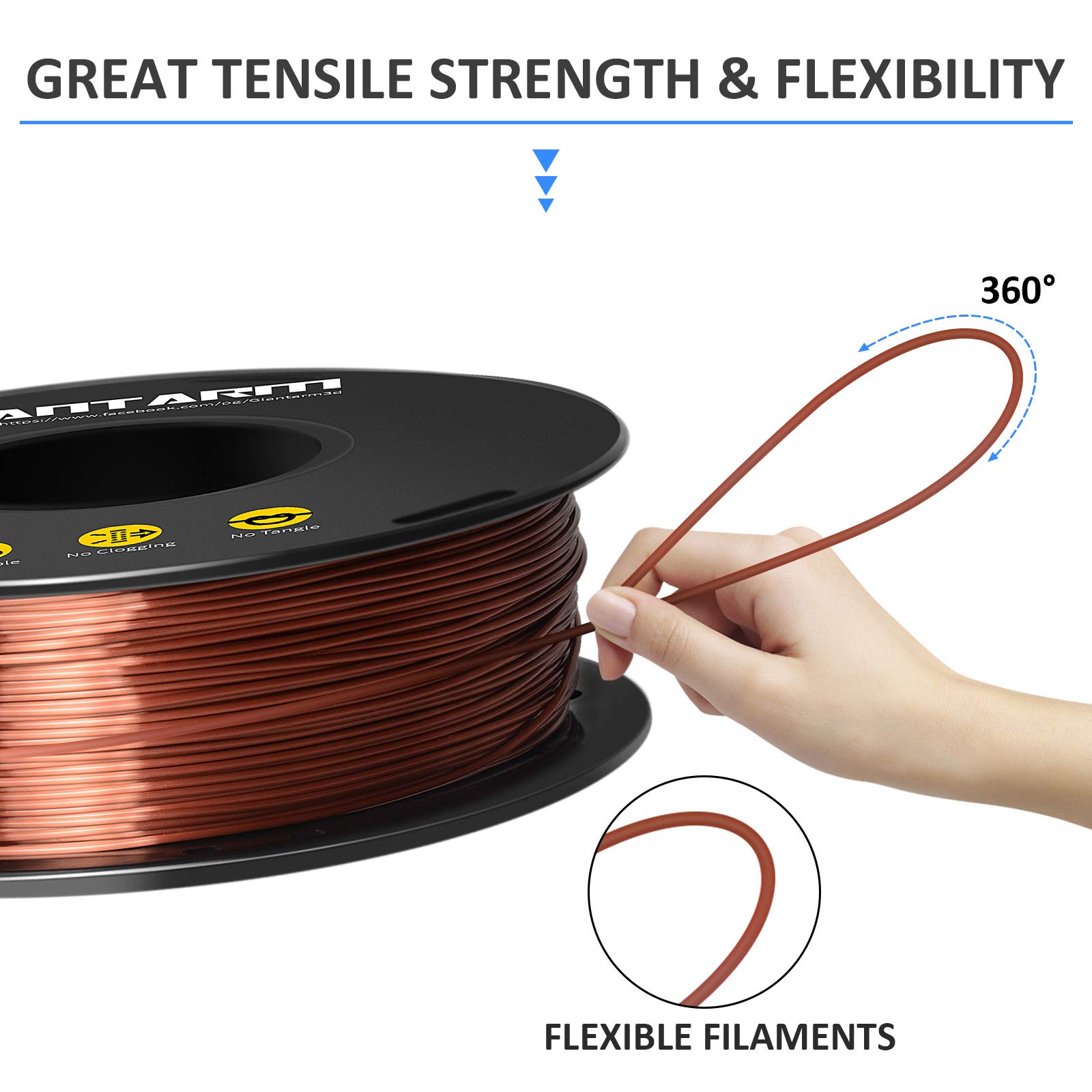 GIANTARM Filamento PLA 1.75mm Silk Rame, Stampante 3D PLA Filamento 1kg Spool