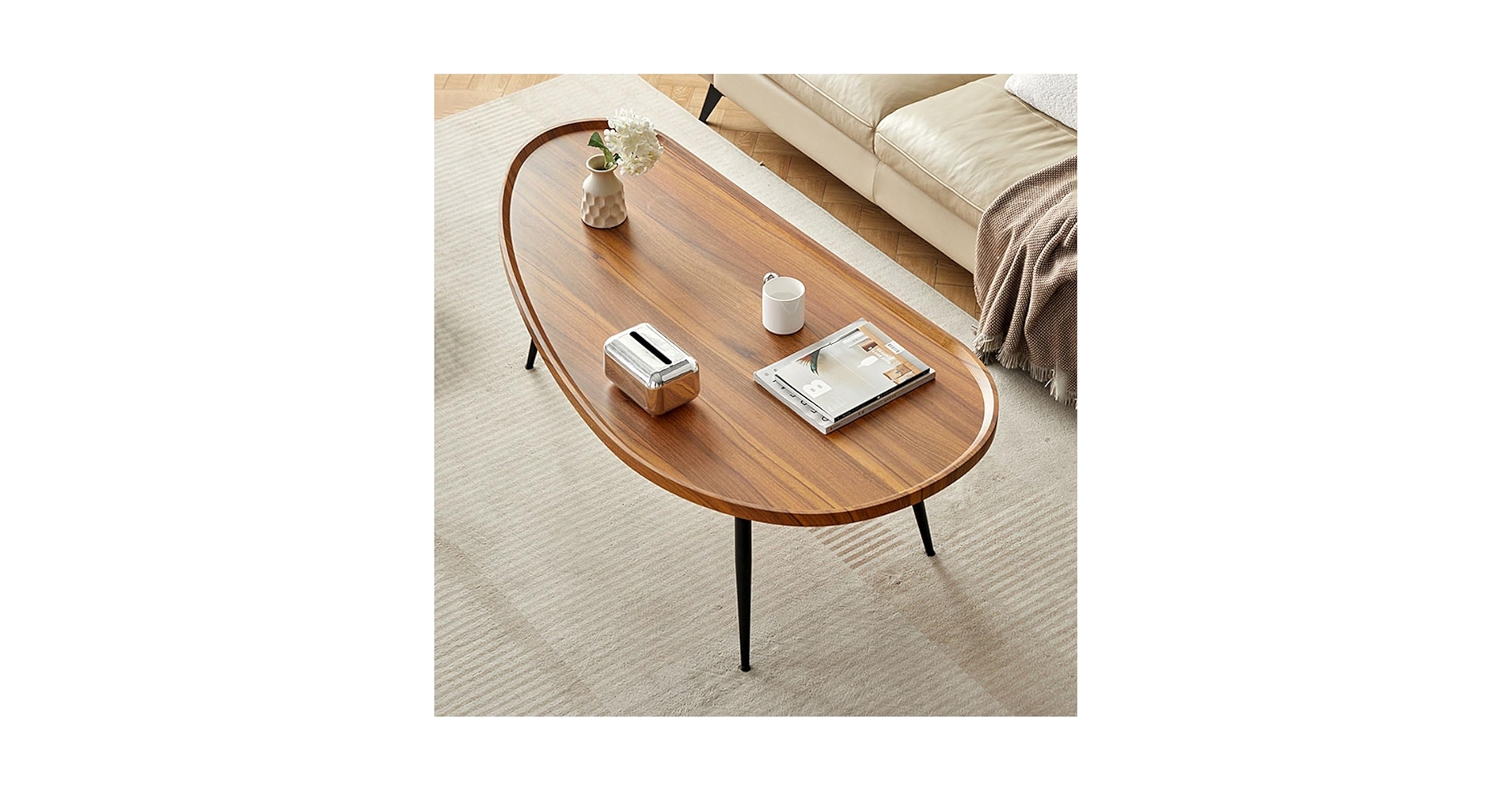 KEYUCA 木製楕円形センターテーブル センターテーブル W1200×D600×H450 天然木 楕円形 リビング