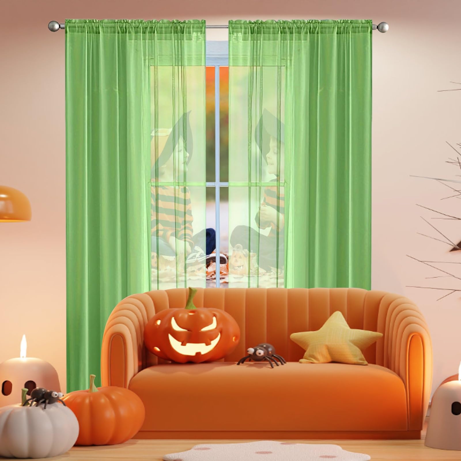 Rideaux pour chambre et fenêtre salon voilage lin vert 250x170