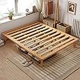 Mellow Marley 14 Inch Solid Wood Platform Bed with Paneled Headboard, Natural Pine, Queen
