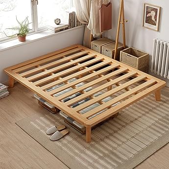 Mellow Marley 14 Inch Solid Wood Platform Bed with Paneled Headboard, Natural Pine, Queen