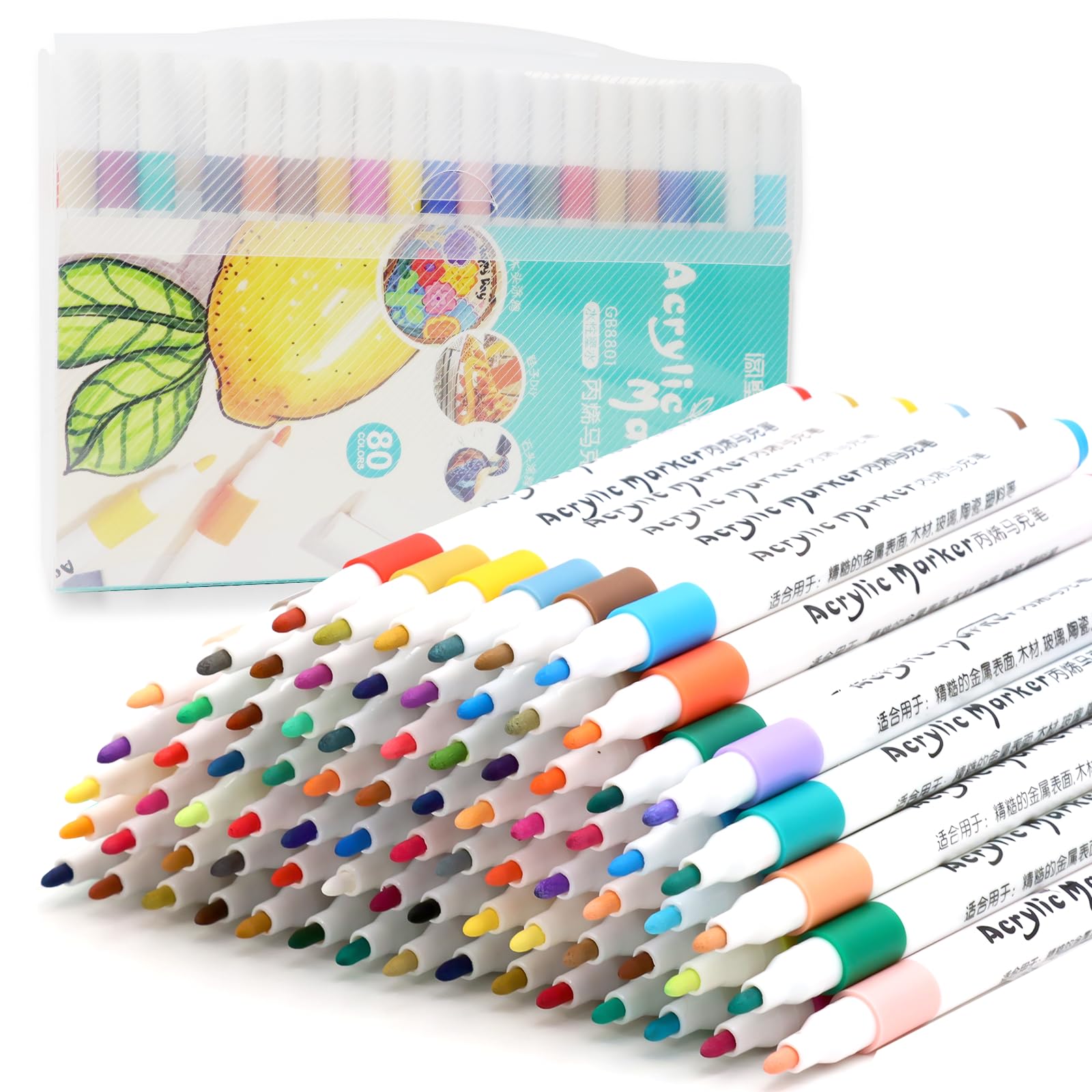 BORISCA 80 Colores Rotuladores Acrilicos， Marcadores Acrílicos, Impermeables y De Secado Rápido Canetas Acrilicas Para Pintar, Rotuladores Para Pintar Piedras Adecuados Para Cerámica, Cartón, Telas