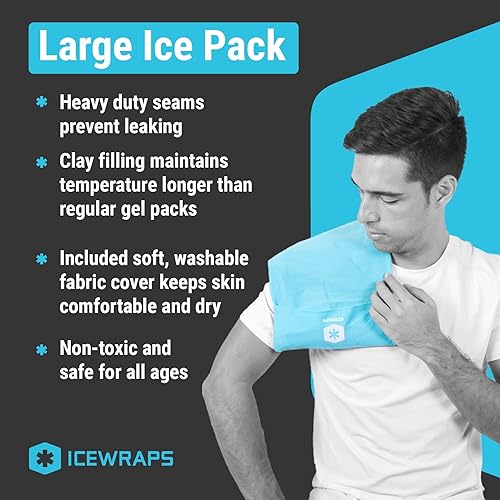 Miniatura 5 de ICEWRAPS Paquetes de hielo de gel reutilizables extra grandes de 6 x 12 pulgadas y bolsa de hielo reutilizable con cubierta de tela suave, paquete