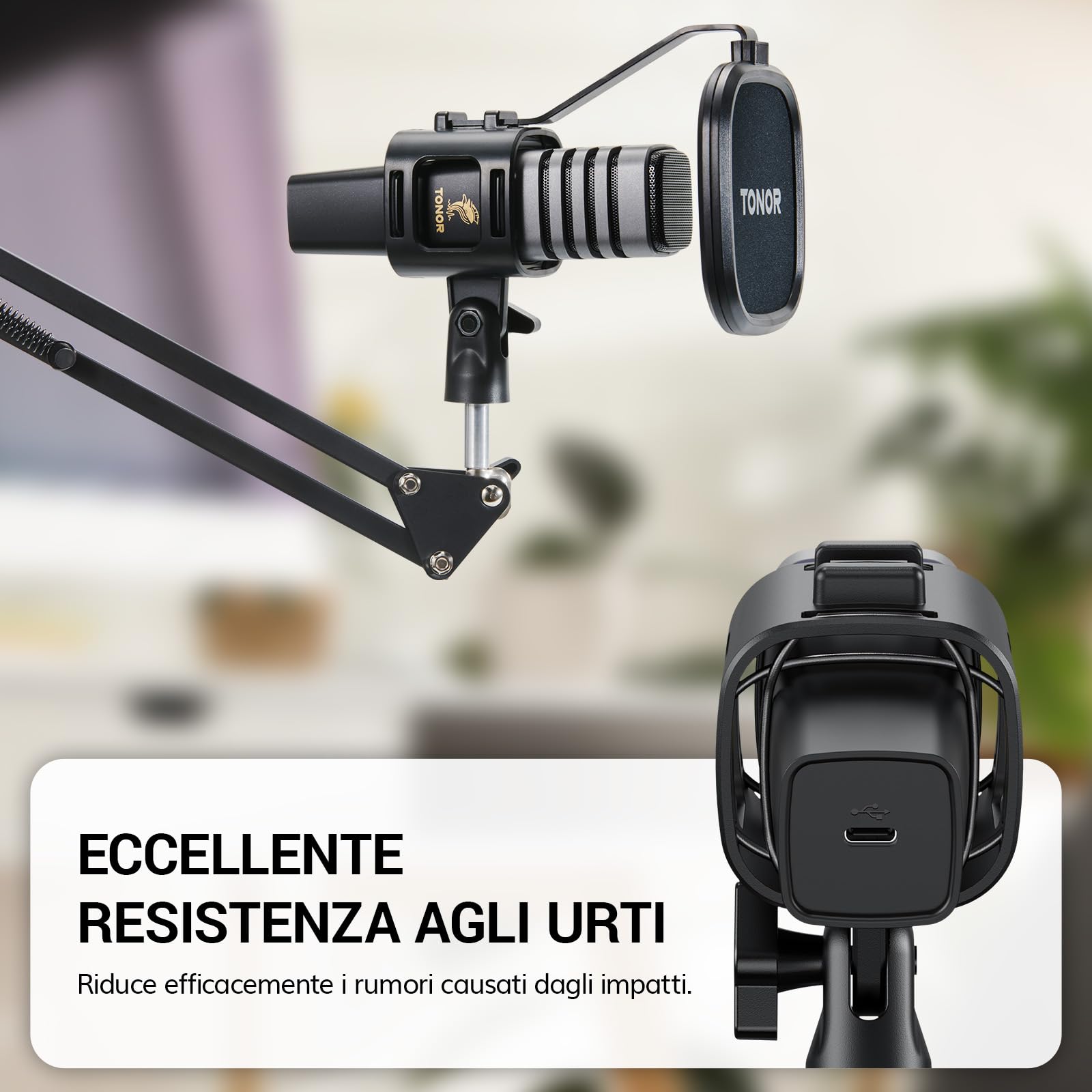 TONOR PC microfono USB kit, set microfono a condensatore cardioide per recording di podcast, gaming, streaming, canto, voice over, microfono da studio con supporto regolabile a braccio, 200 cm,TC30+