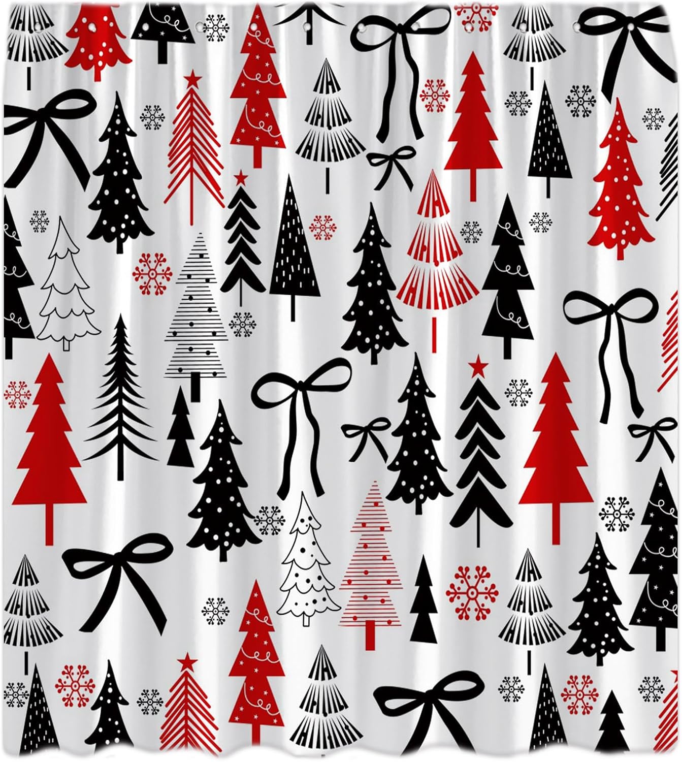 Merry Christmas Shower Curtain Pink Xmas Trees Bownot Farmhouse Cartoon Stars Snowflake Winter Holiday New Year Bathroom Curtains Decor with Hooks