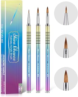 3Pcs Acrylic Nail Brushes Set Size 2 4 5, Kolinsky Hair Acrylic Nail Art Brush, Art Design & Polish Mistake Cleaning Manicure Tools for Women Acrylics Application, Gradient