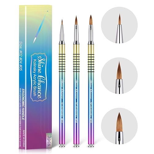 Kolinsky - Juego de 3 brochas acrílicas para uñas, tamaño 2, 4, 5, pincel acrílico para uñas, diseño artístico y limpieza de errores de esmalte para