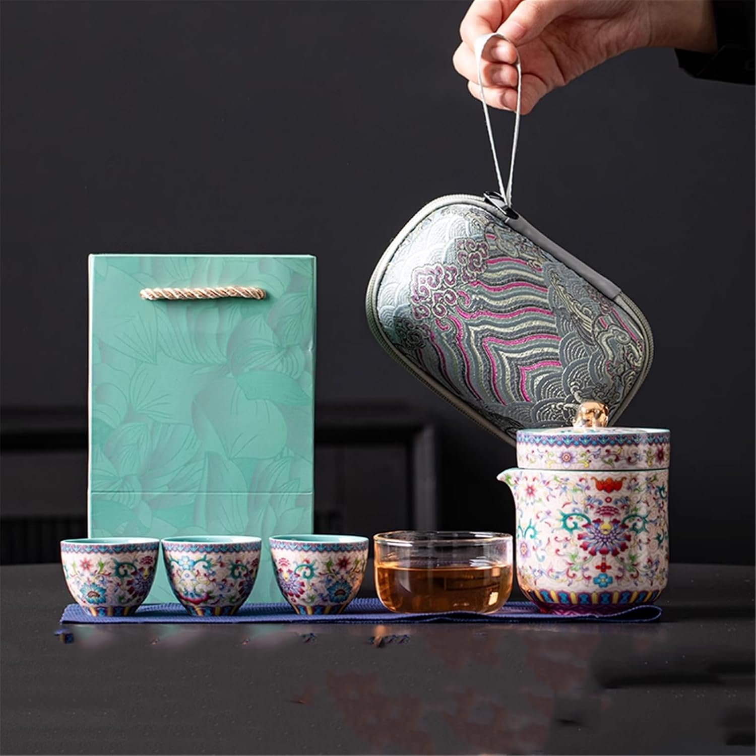 Chinese Tea Set, Portable 1 Teapot 4 Cups-set3
