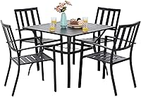 PHI VILLA 5-Piece Metal Patio Dining Set: 37" Square Bistro Table & 4 Stackable Chairs with Umbrella Hole, Rust-Resistant Outdoor Furniture