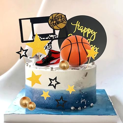 Miniatura 5 de 21 piezas de decoración de pastel de baloncesto temática de baloncesto para decoración de pasteles temáticos de deportes, suministros de cumpleaños